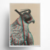 Unfocused falcon 3D anaglyph art print in red and blue retro effect on cream background, falconry bird of prey limited edition wall art with vintage 3D visual depth for collectors and home decor.