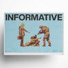 INFORMATIVE limited edition art print featuring three figures in vintage sepia tones against turquoise background, contemporary social commentary wall art exploring surveillance and authority themes, collectible fine art print for modern home decor.